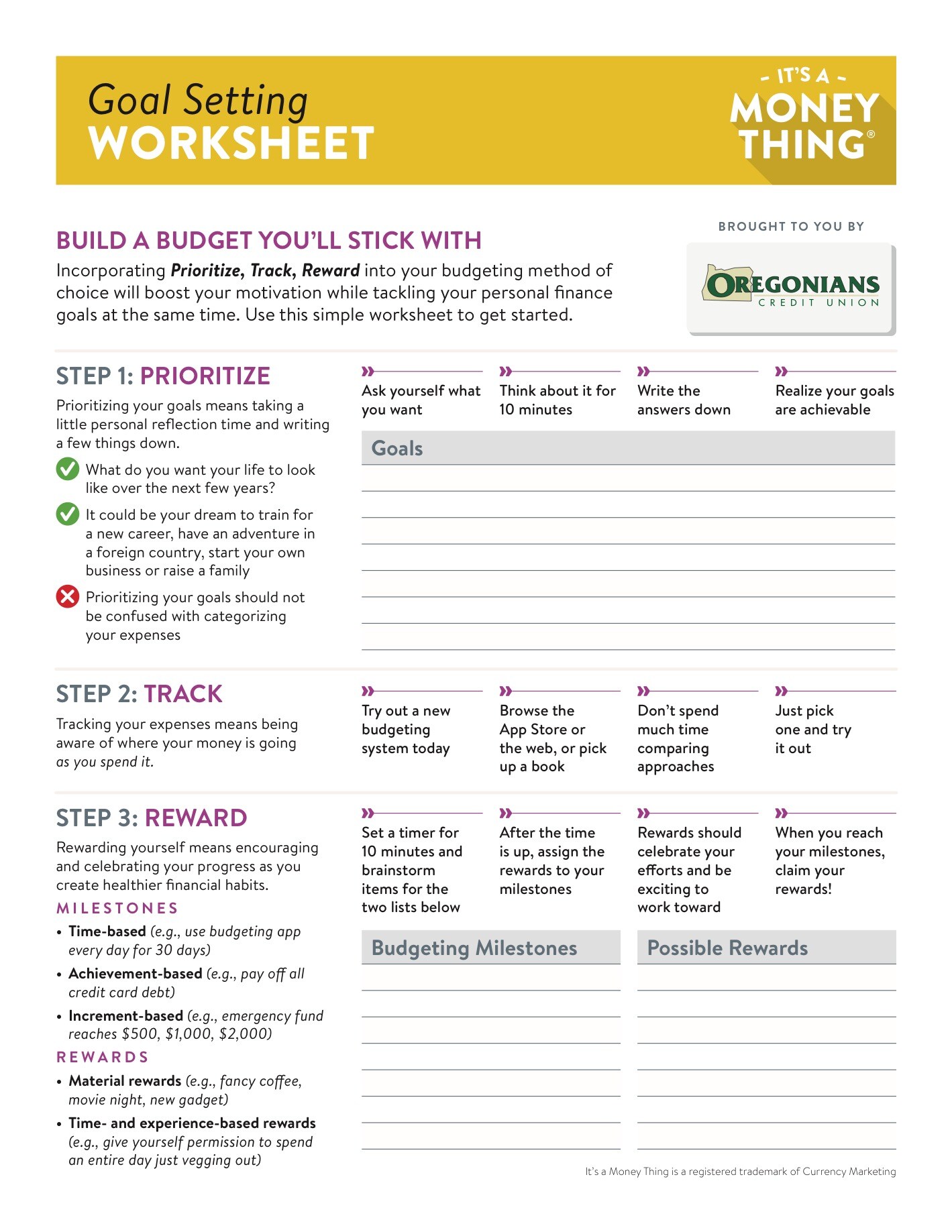 Goal Setting Worksheet - Good vs. Bad Spending IAMT