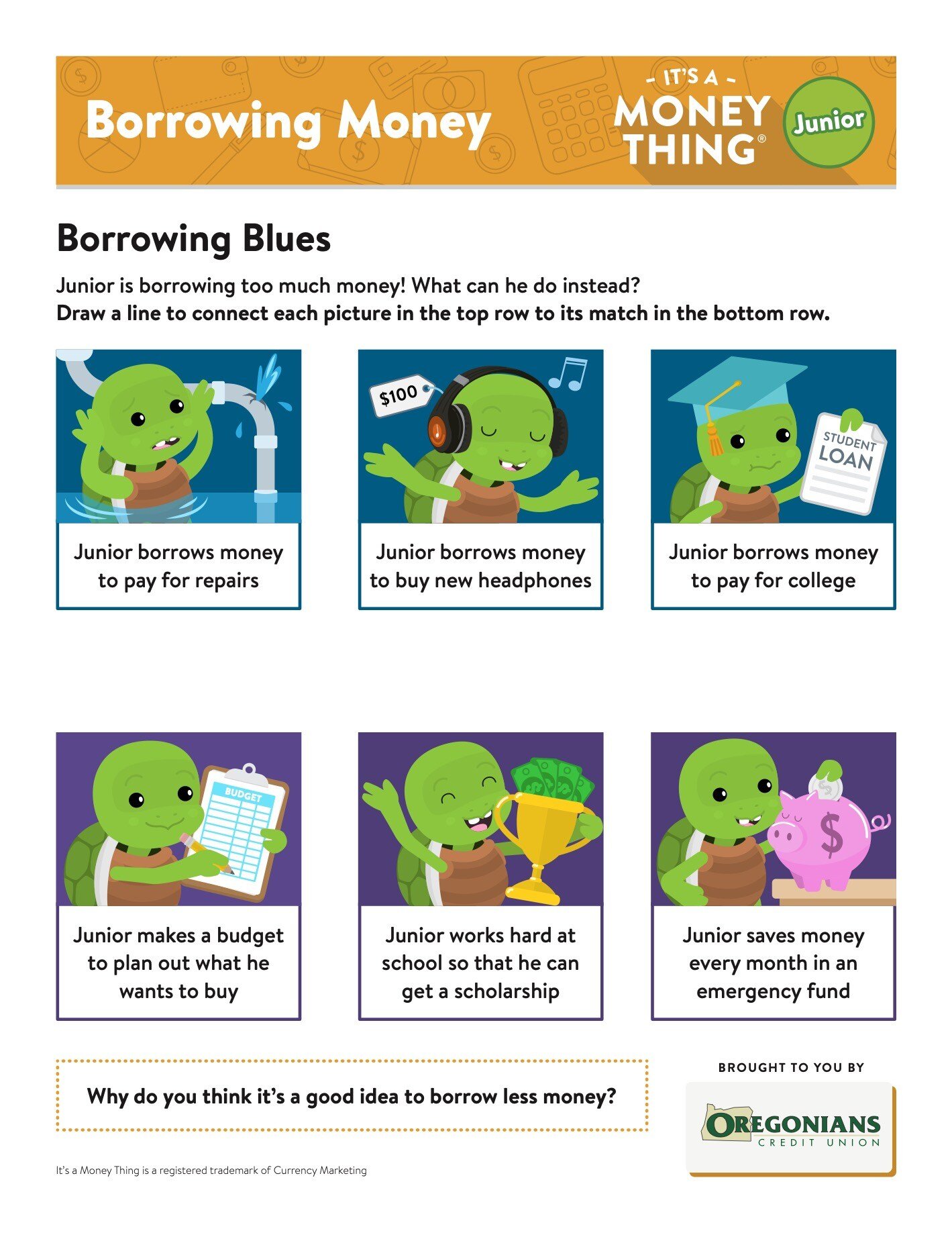 IAMT Jr Borrowing Money - activity sheet