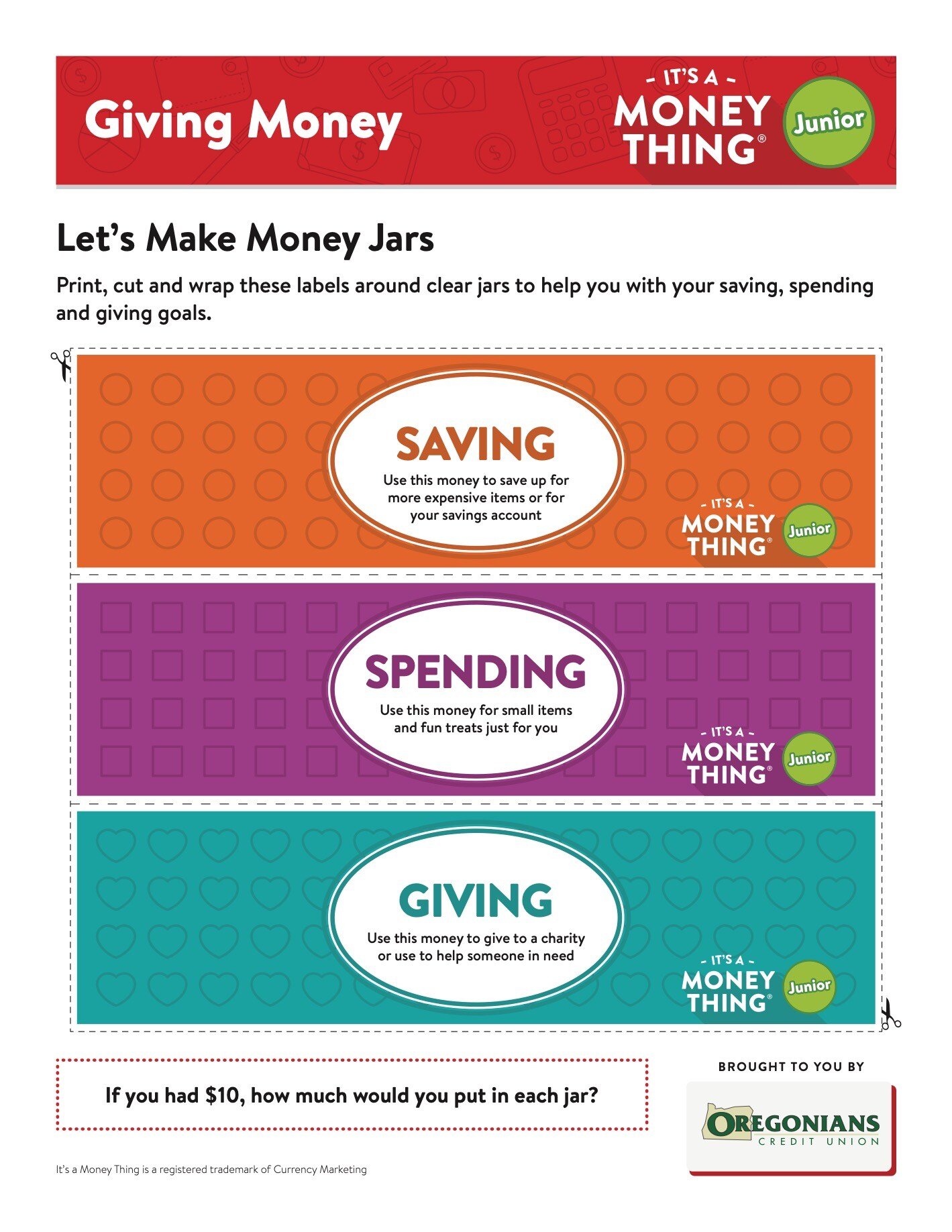 IAMT Jr Giving Money - activity sheet